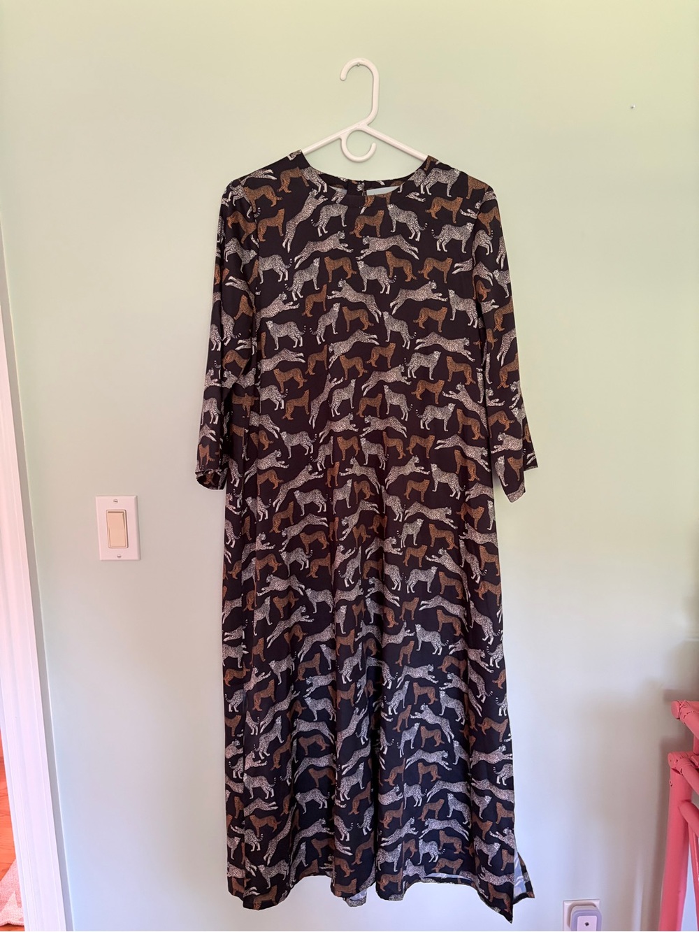 Tuckernuck Black Midi Dress with Brown & Gray Leopard Motif
